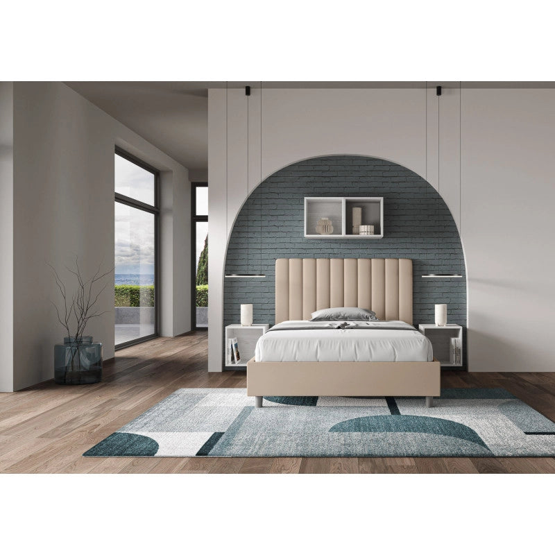 Letto imbottito Piazza e mezzo 130x210 cm Agueda - Similpelle,Tortora,Con rete