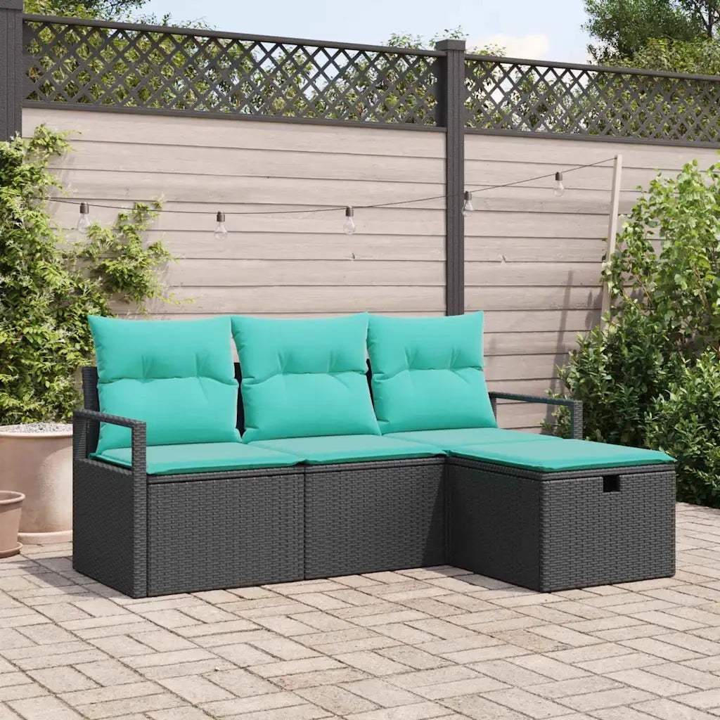 Set di divani con cuscino 4 pcs Nero e Turchese polyrattan 3359155