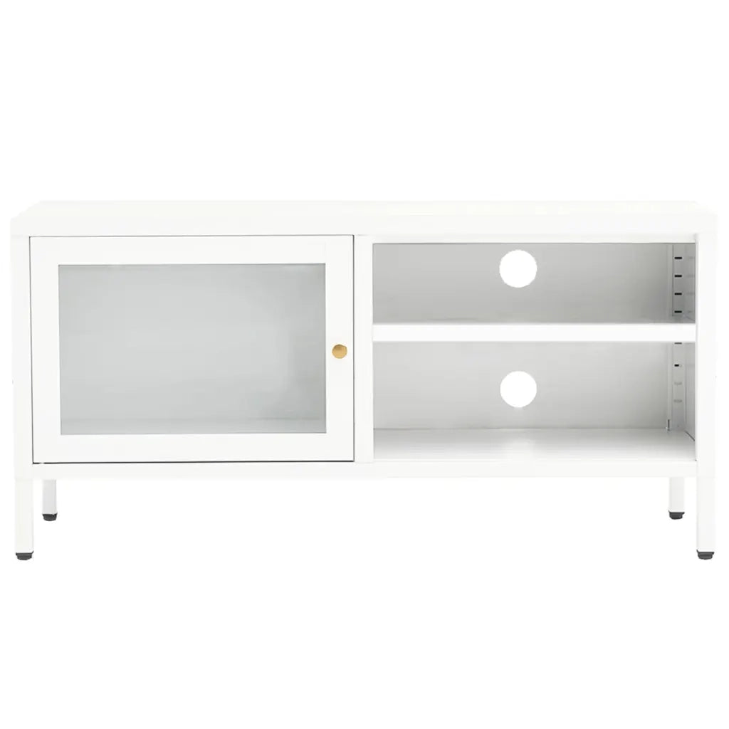 Mobile TV Bianco 90x30x44 cm in Acciaio e Vetro 336056