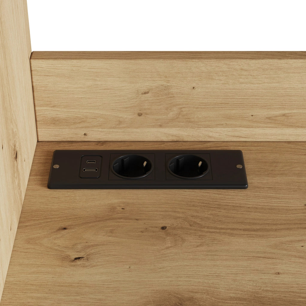 Credenza alta con frontale in acrilico e prese integrate