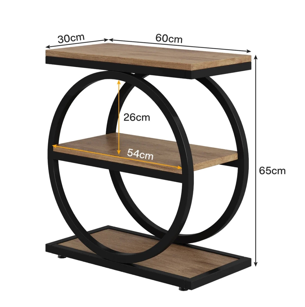 TAVOLINO 3 ripiani stile industriale MDF e metallo Nero/Marrone