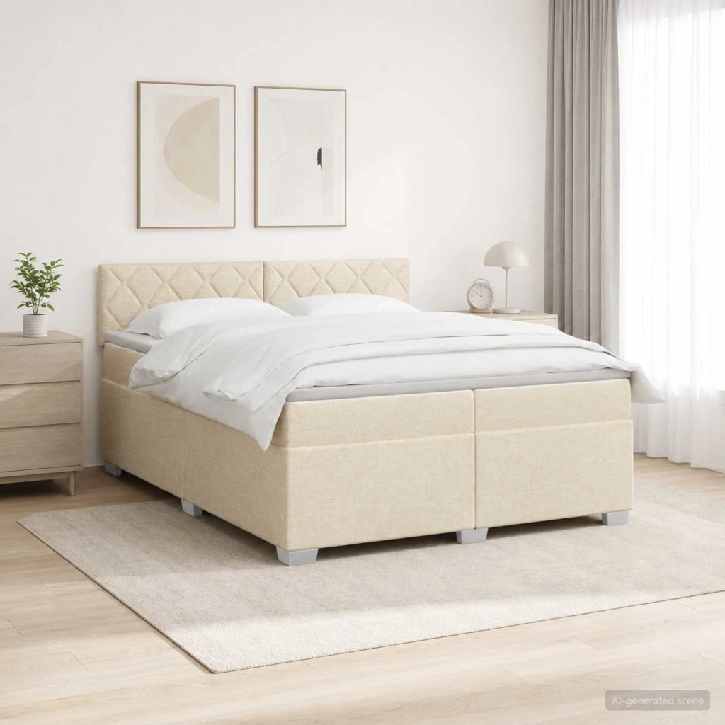 Letto con Box Spring, Materasso e LED Crema 200 x 200 cm 3452034