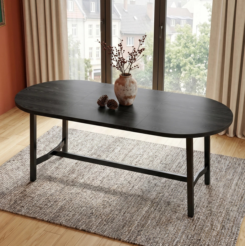 Tavolo da pranzo nero 180×80 cm con gambe in ferro