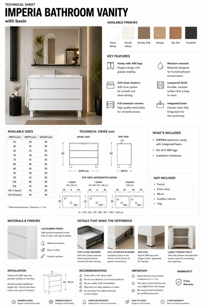 Mobile bagno con lavabo ORIGENBATH IMPERIA senza specchio 80x45 cm estepa