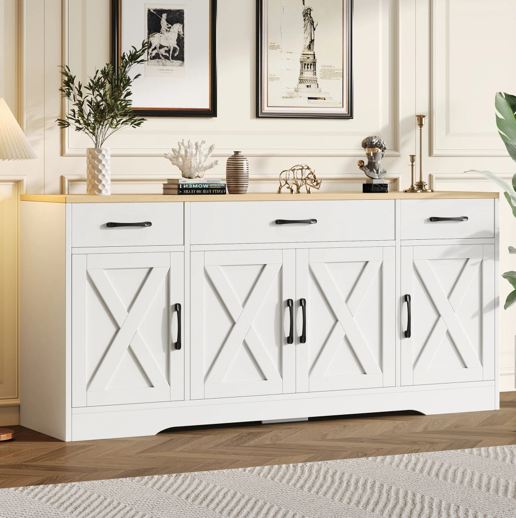 Madia bianca in MDF con 3 cassetti e 4 ante