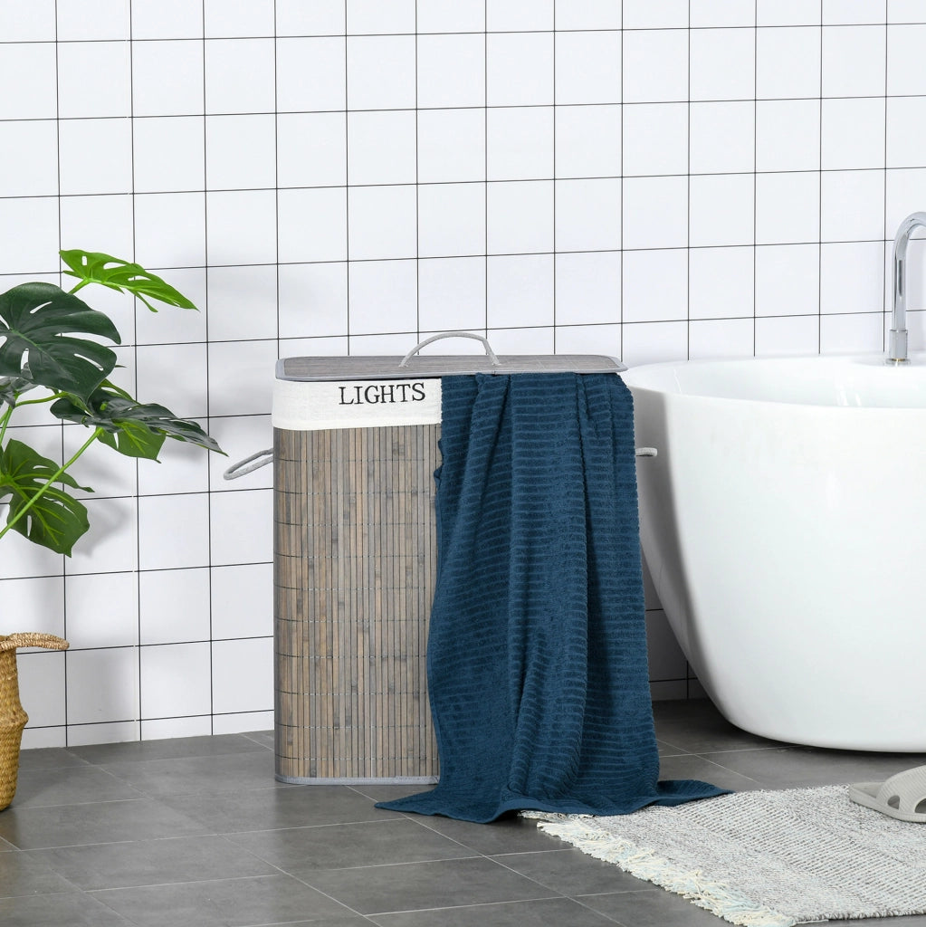 CONTENITORE PORTABIANCHERIA 100 L con 2 scomparti bambù grigio