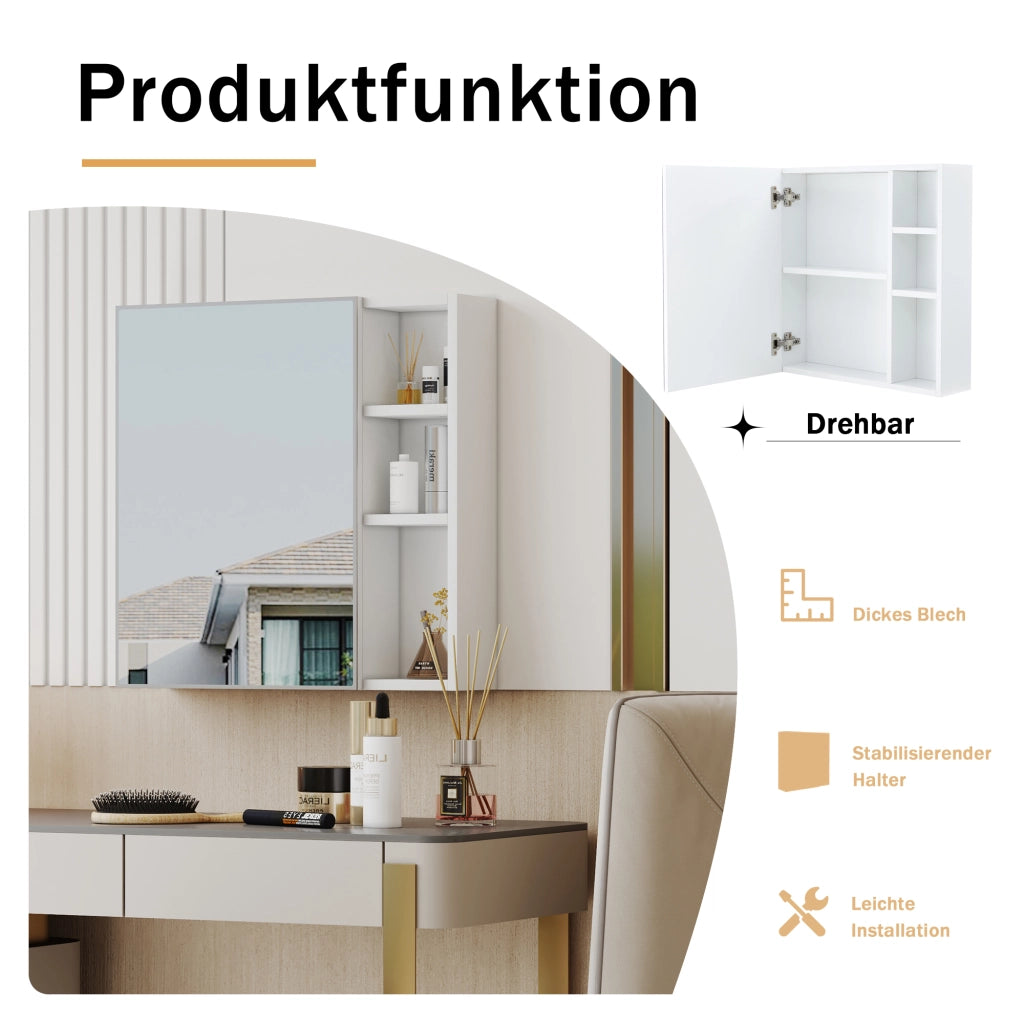 Mobile con specchio con anta e scomparti interni, specchio di sicurezza per bagno e camera da letto, MDF bianco