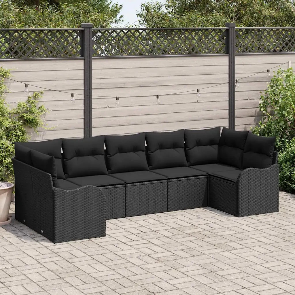 Set Divano da Giardino con cuscino 7 pcs Nero Poly Rattan