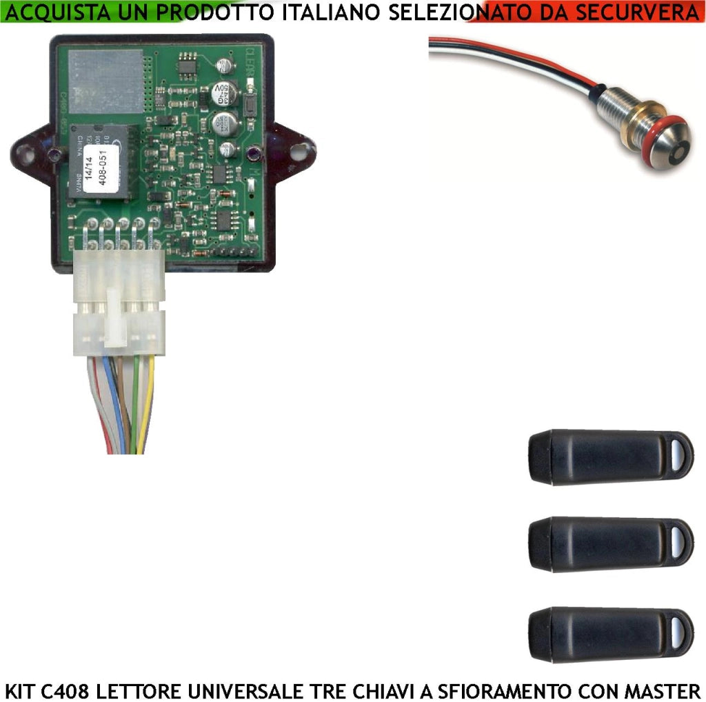 Chiave Elettronica Induttiva Kit Elaboratore C408 Lettore da Pannello 3 Chiavi Programmabili Codice di Sicurezza 64 Bit 3 Miliardi di Combinazioni Sistema RFID 12/28 Vac Relè 10A 24V x Portachiavi