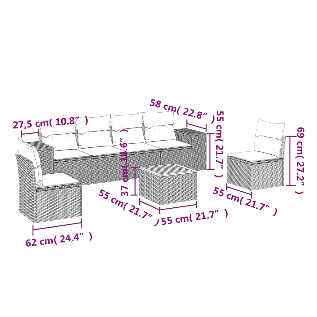 Set Divani da Giardino con Cuscini 7pz Nero Polyrattan