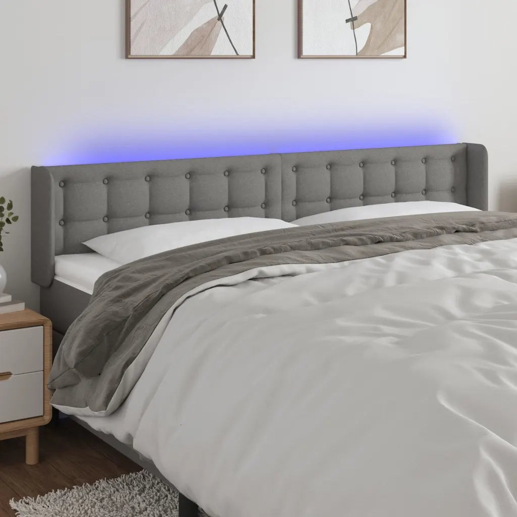 Testiera | Testata a LED Grigio Scuro 203x16x78/88 cm in Tessuto