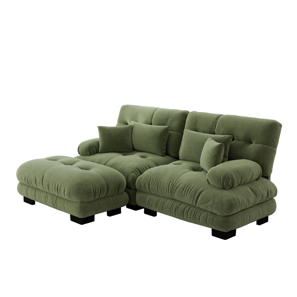 Divano Angolare Chenille con Ottoman e Cuscini ¨C MINIMAL ¨C Verde