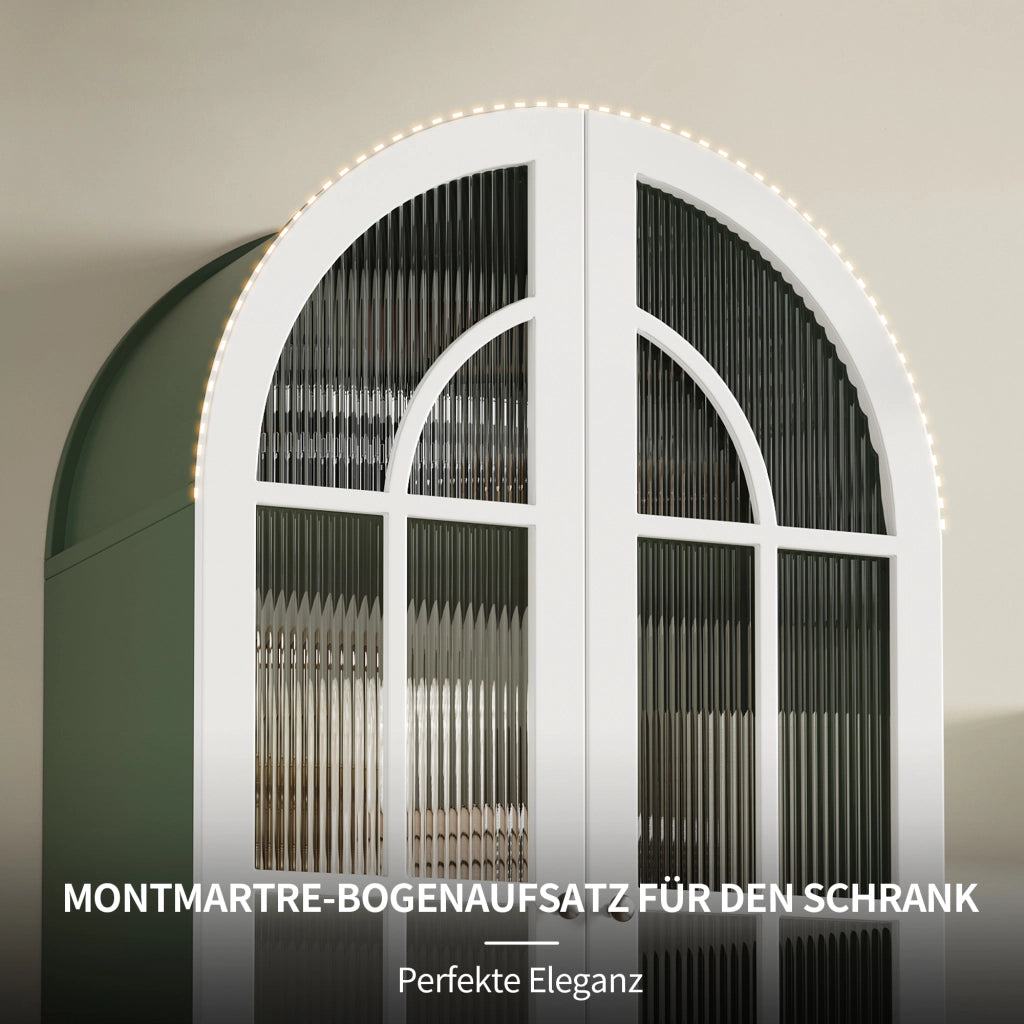 Vetrina ad arco con ante doppie in vetro rigato tre ripiani MDF verde scuro e bianco portata 60 kg 76 × 38.5 × 165 cm