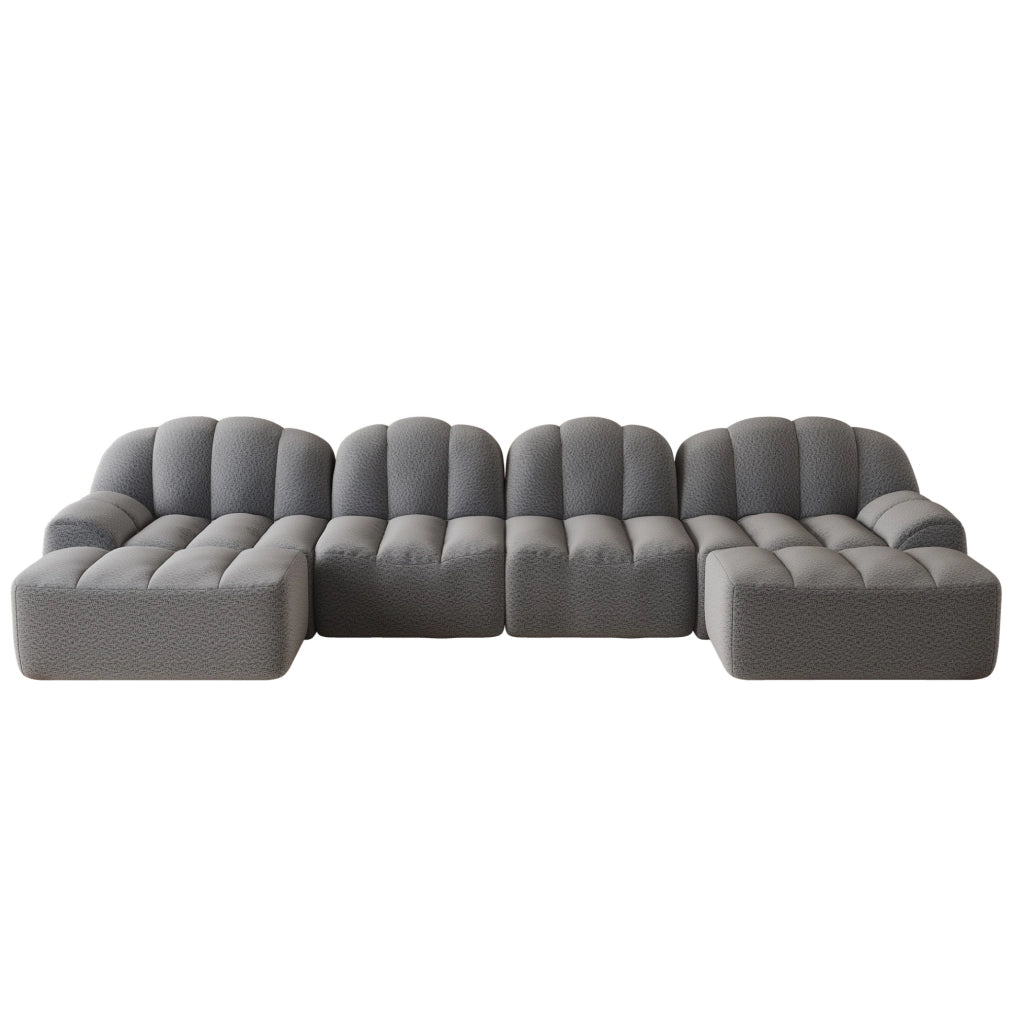 Divano modulare a U 366x165x79 cm bouclé grigio 4 posti