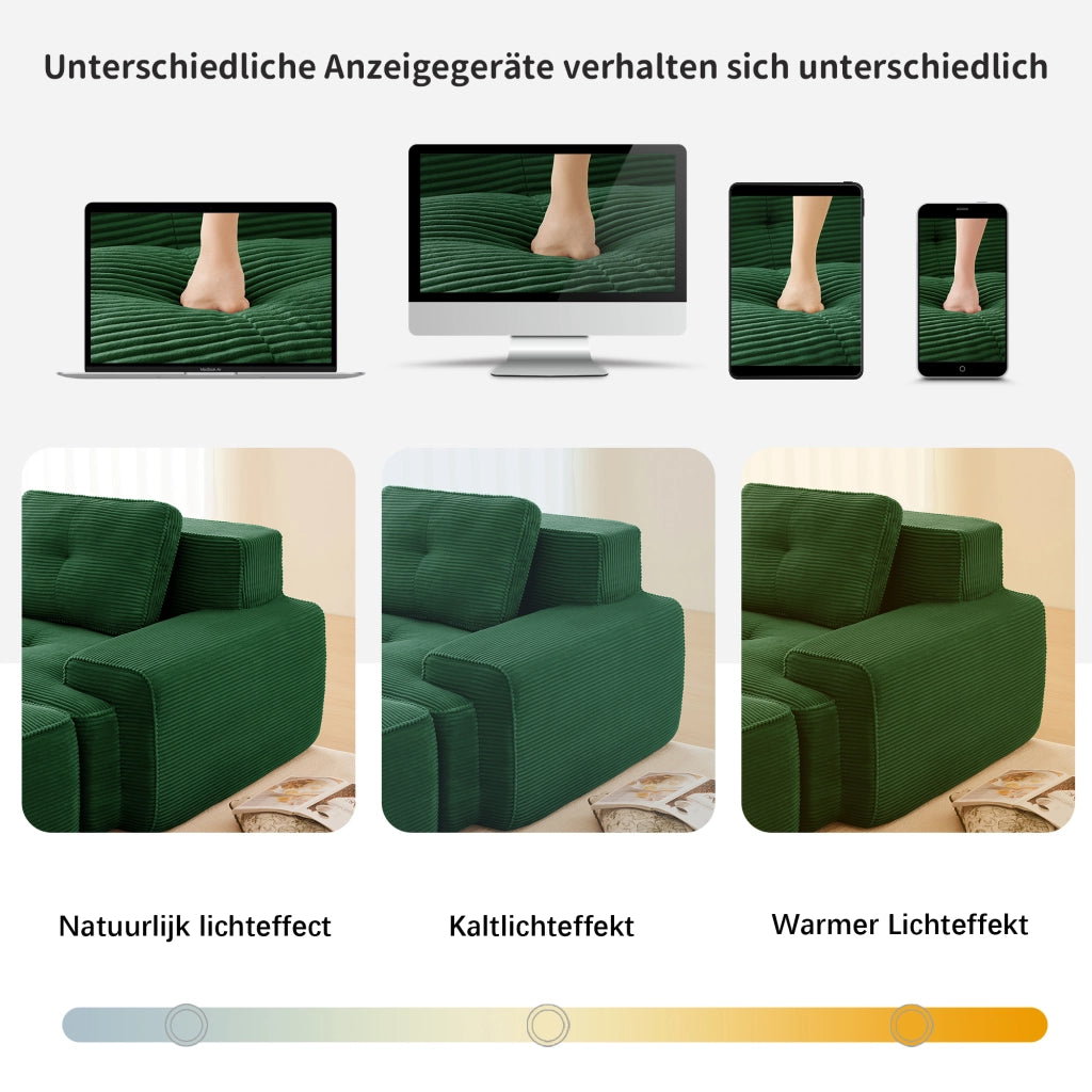 Divano modulare con seduta profonda design senza struttura base antiscivolo per soggiorno in velluto a coste verde