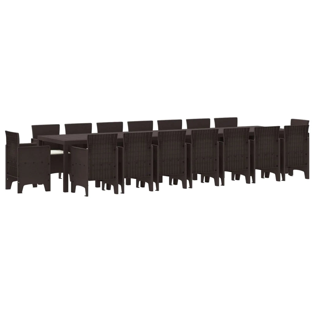 Set da pranzo da giardino con cuscini 17 pcs Marrone PP