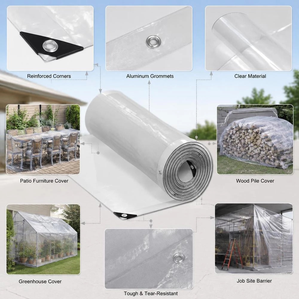 Telo trasparente con occhielli, 5x8 m, in polietilene, robusto e versatile, ideale per esterni, giardino e balcone
