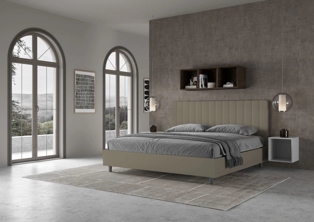 BS COM Letto matrimoniale king size senza rete imbottito 190x200 similpelle cappuccino