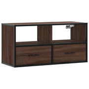 Mobile porta TV a parete pratico e dal design industriale 80 x 31 x 39,5 cm realizzato in legno composito di rovere marrone 02_0049629