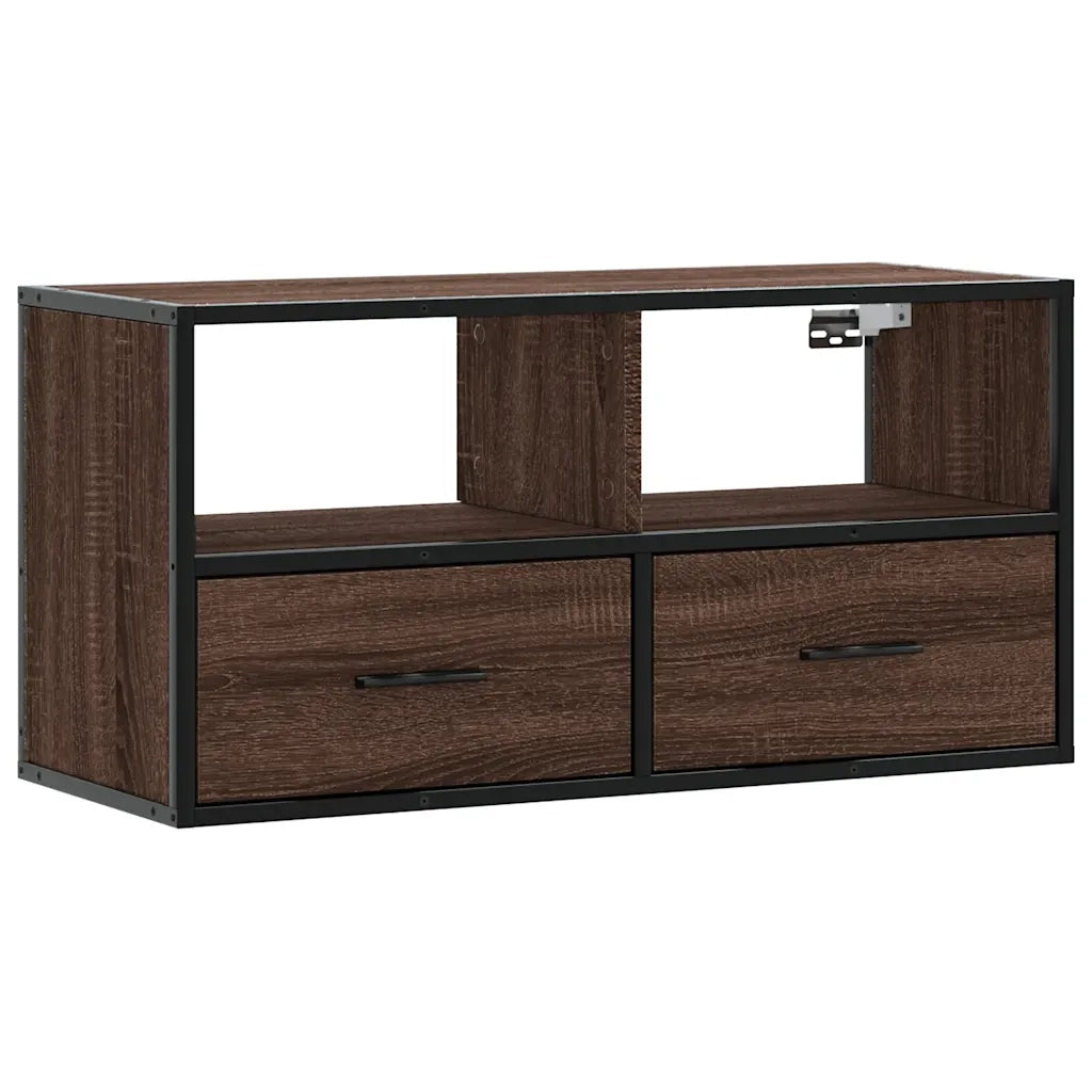 Mobile porta TV a parete pratico e dal design industriale 80 x 31 x 39,5 cm realizzato in legno composito di rovere marrone 02_0049629