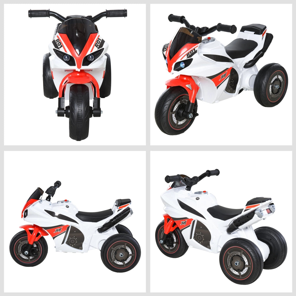 Moto Giocattolo a 3 Ruote per Bambini 18-36 Mesi, Motocicletta Cavalcabile Stile Polizia con Musica e Fari Senza Pedali in PP e Metallo Bianco e Rosso