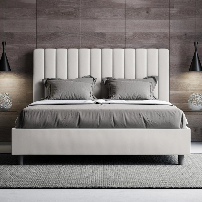 Letto imbottito Letto Matrimoniale alla Francese 150x200 cm Agueda - Bianco,Similpelle,Con rete