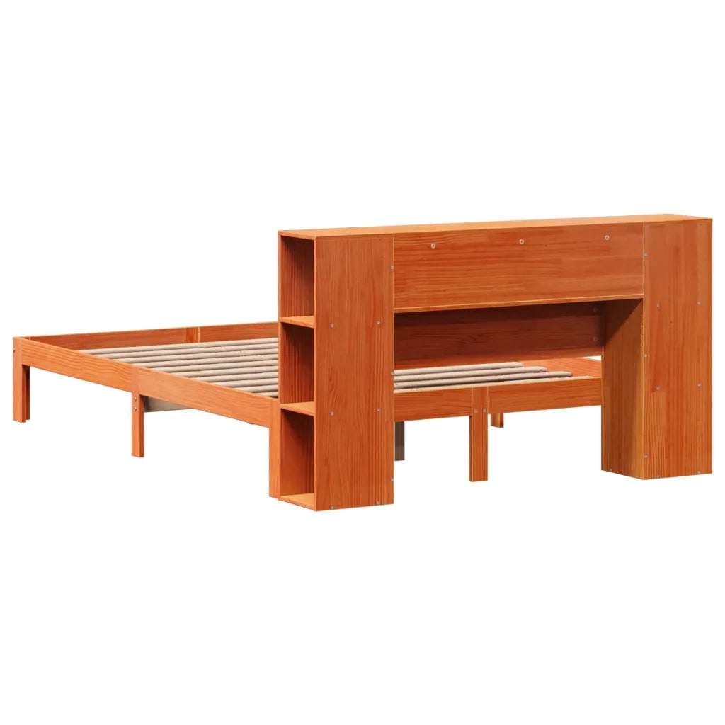 Letto Libreria senza Materasso-Struttura Letto con contenitore Marrone Cera 135x190 cm in Pino 543486