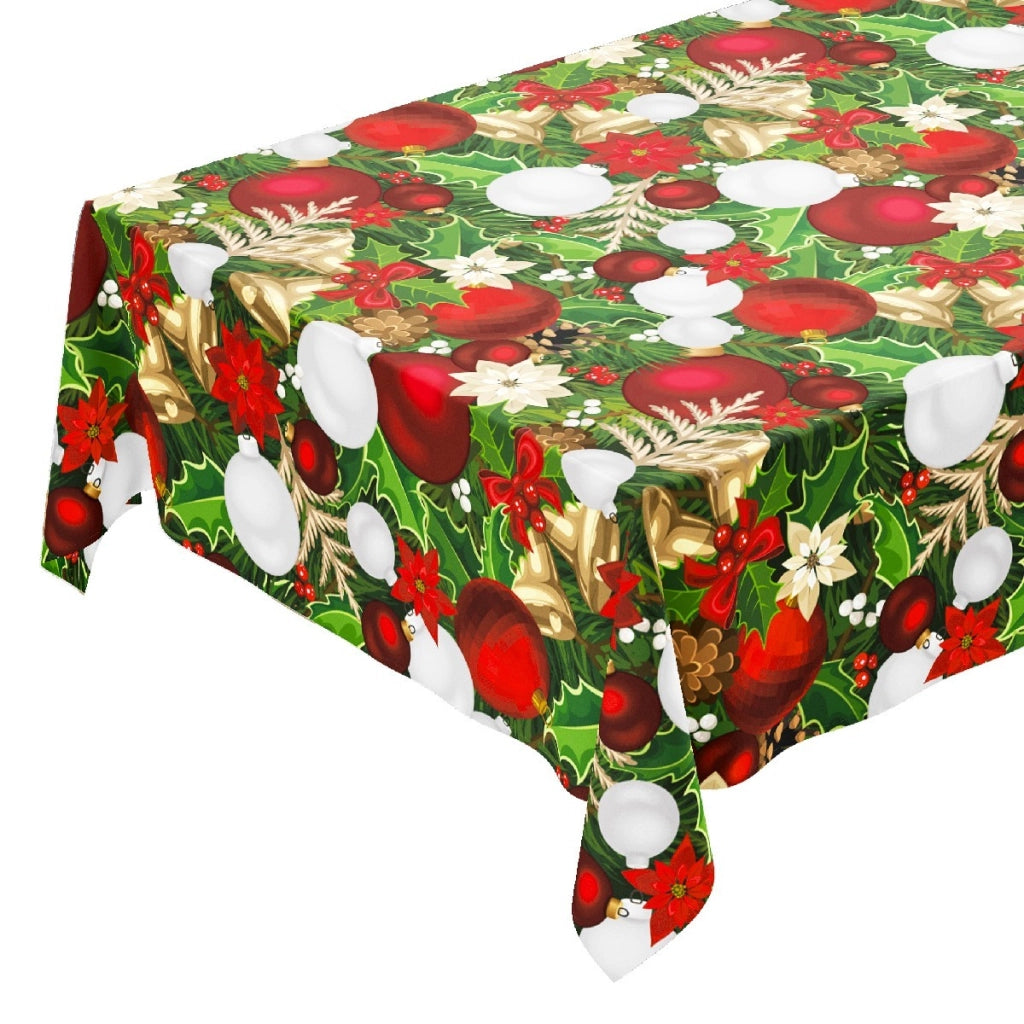 Tovaglia Cucina Natalizia Campanelle Palline Natale Plastificata Antimacchia Moderna - 140x280 Cm