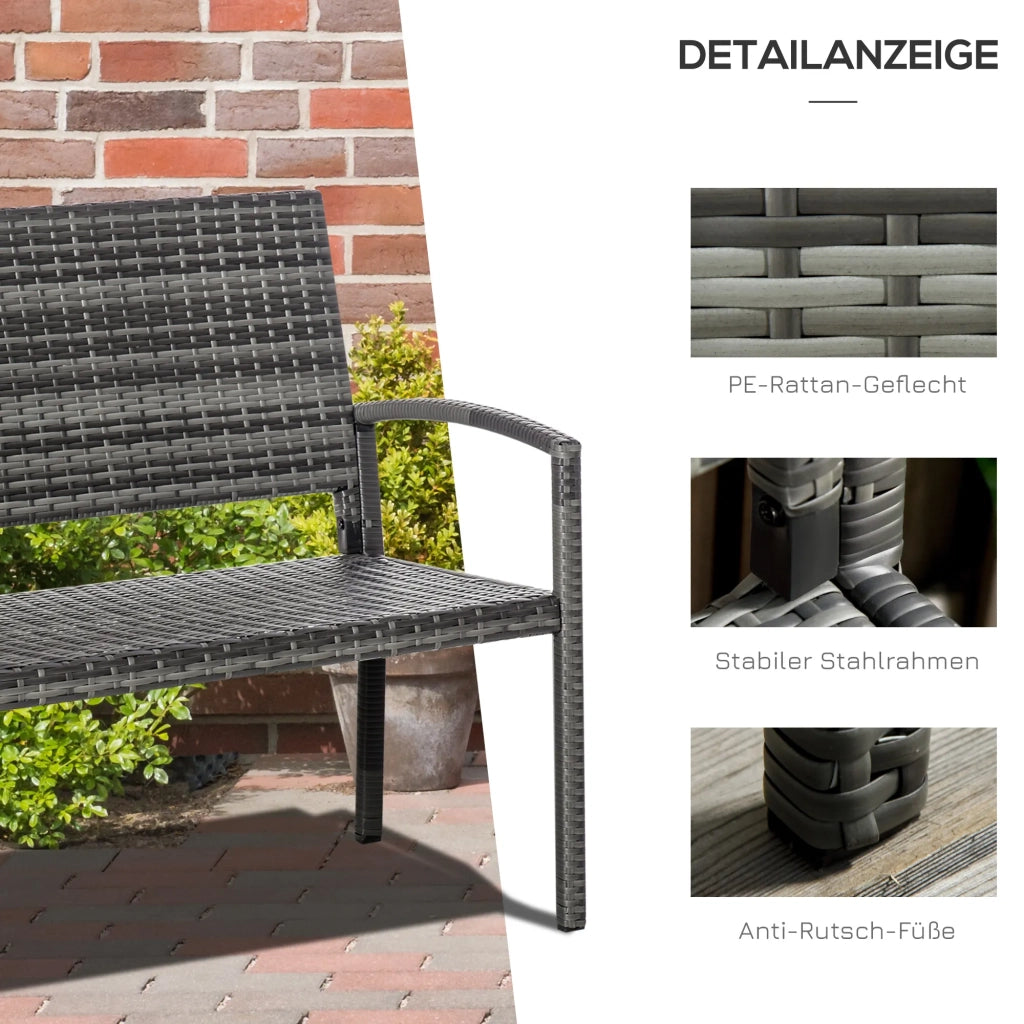 Panca da giardino in rattan sintetico con struttura in acciaio, per 2 persone, colore grigio, portata fino a 320 kg