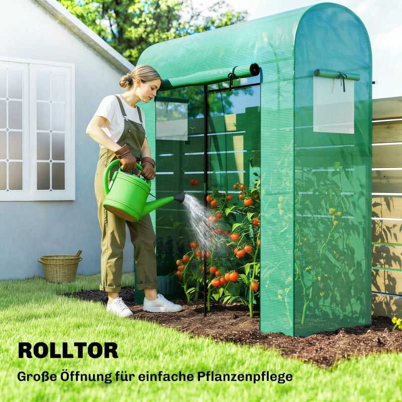 Serra per pomodori, serra a tunnel in polietilene con porta avvolgibile, finestra a rete, tetto ad arco, 170 x 68 x 200 cm, verde