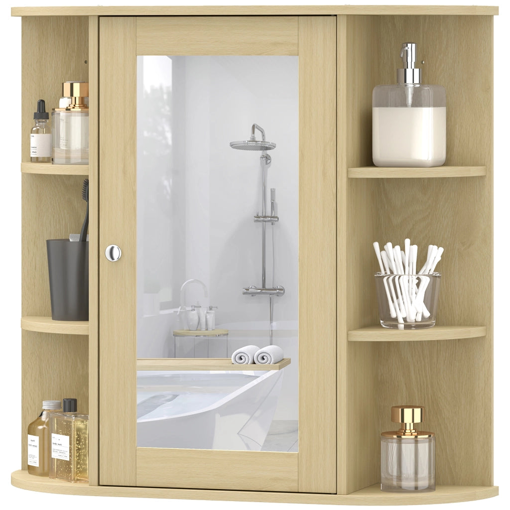 Mobile Bagno con Specchio e Ripiani ¨C Minimal ¨C Legno Naturale 66x17x63 cm