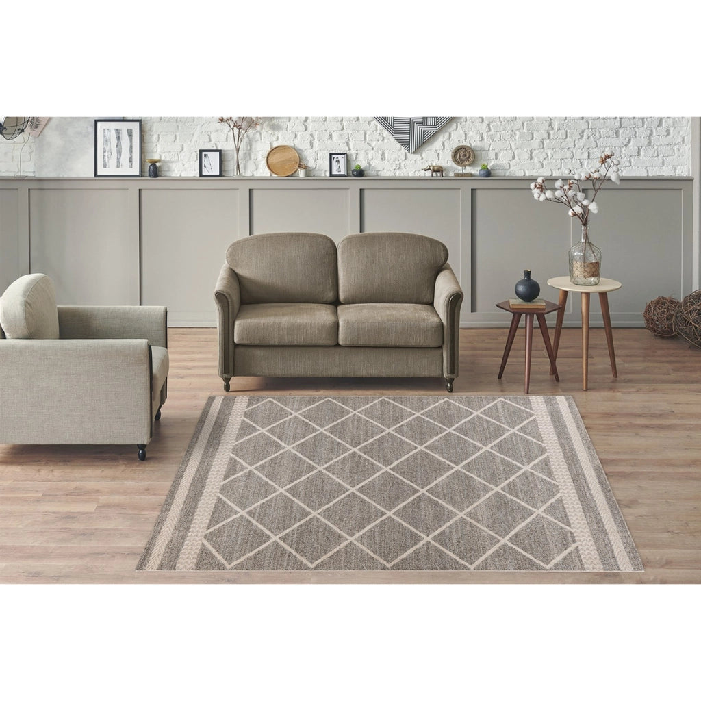 Tappeto moderno Rhombus a motivi geometrici marrone e beige