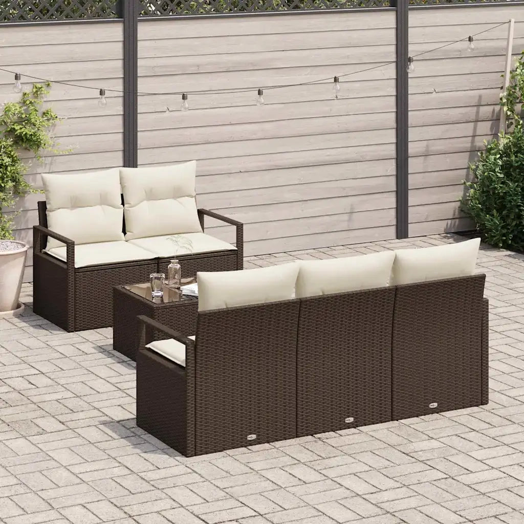 Set di divani con cuscino 6 pcs Marrone e Crema polyrattan 3346258
