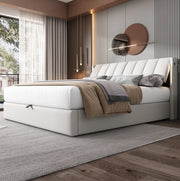 Letto contenitore 180x200 cm con LED; USB C e testiera regolabile; PU bianco