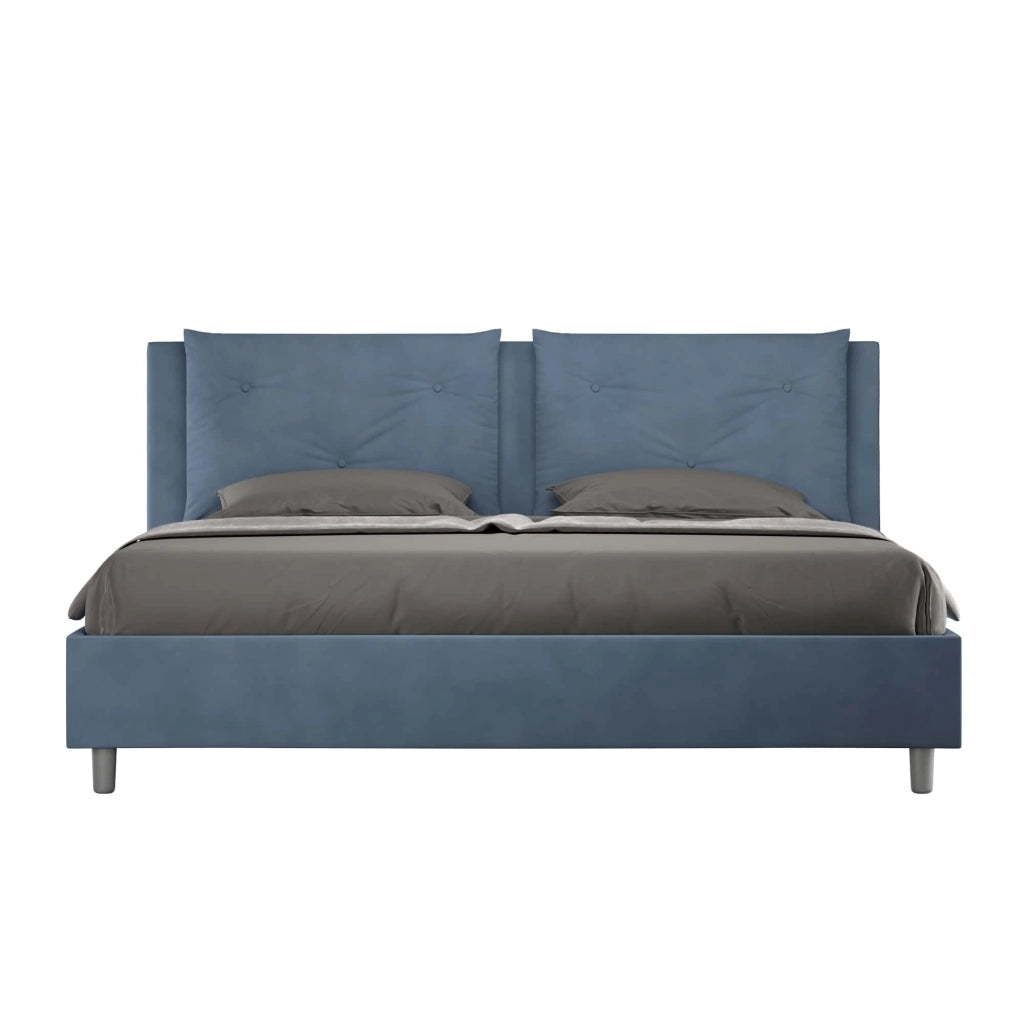 BS COM Letto senza rete imbottito 180x190 microfibra blu