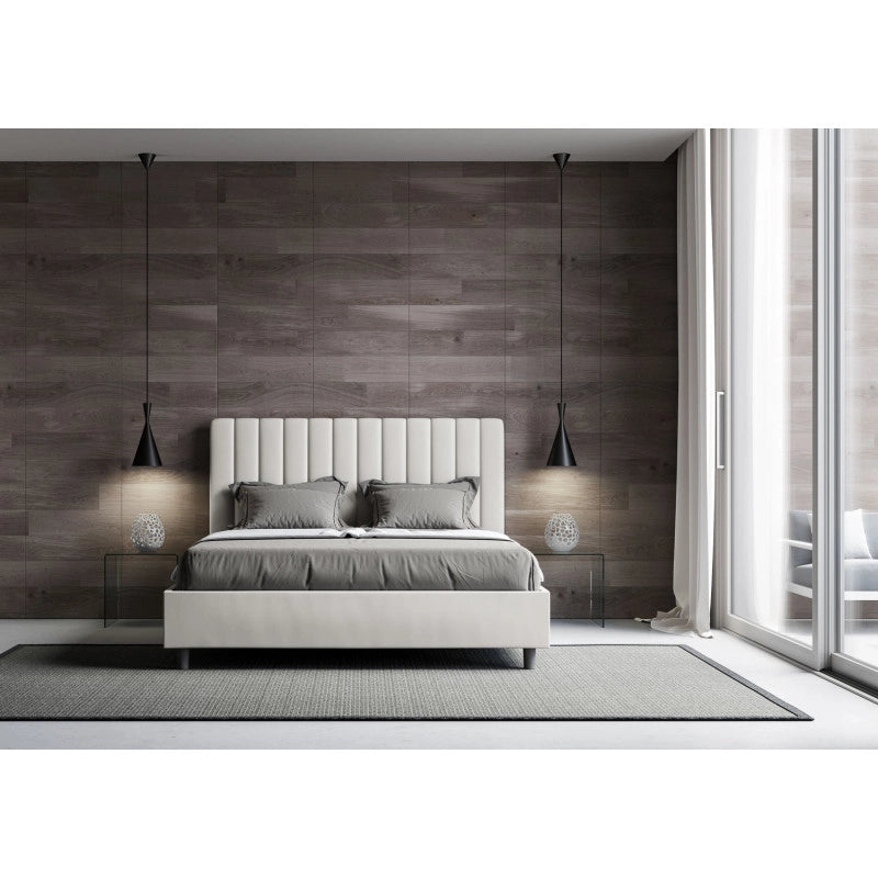 Letto imbottito Letto Matrimoniale alla Francese 150x200 cm Agueda - Bianco,Similpelle,Con rete