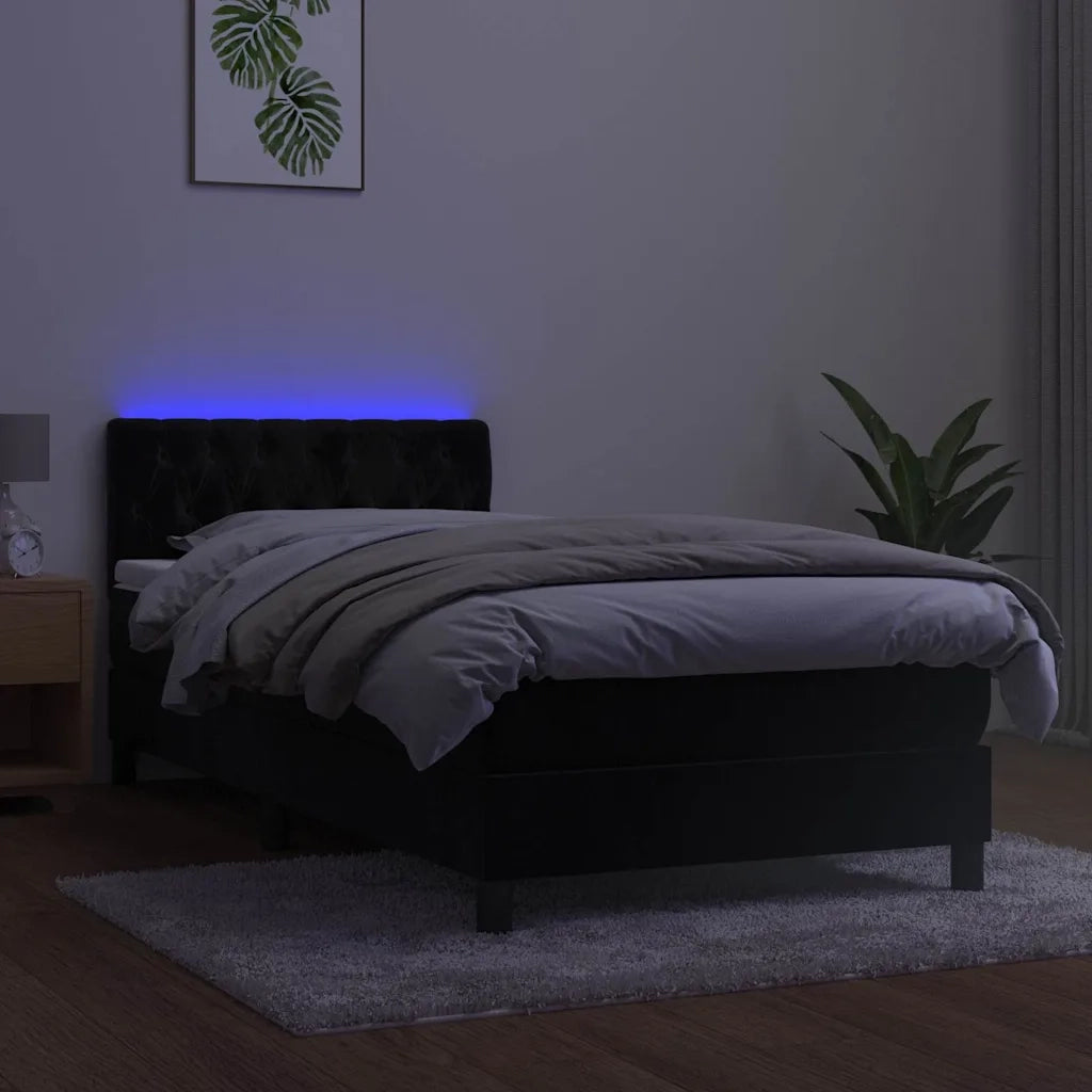 Letto a Molle con Materasso e LED Nero 90x190 cm in Velluto 3134557