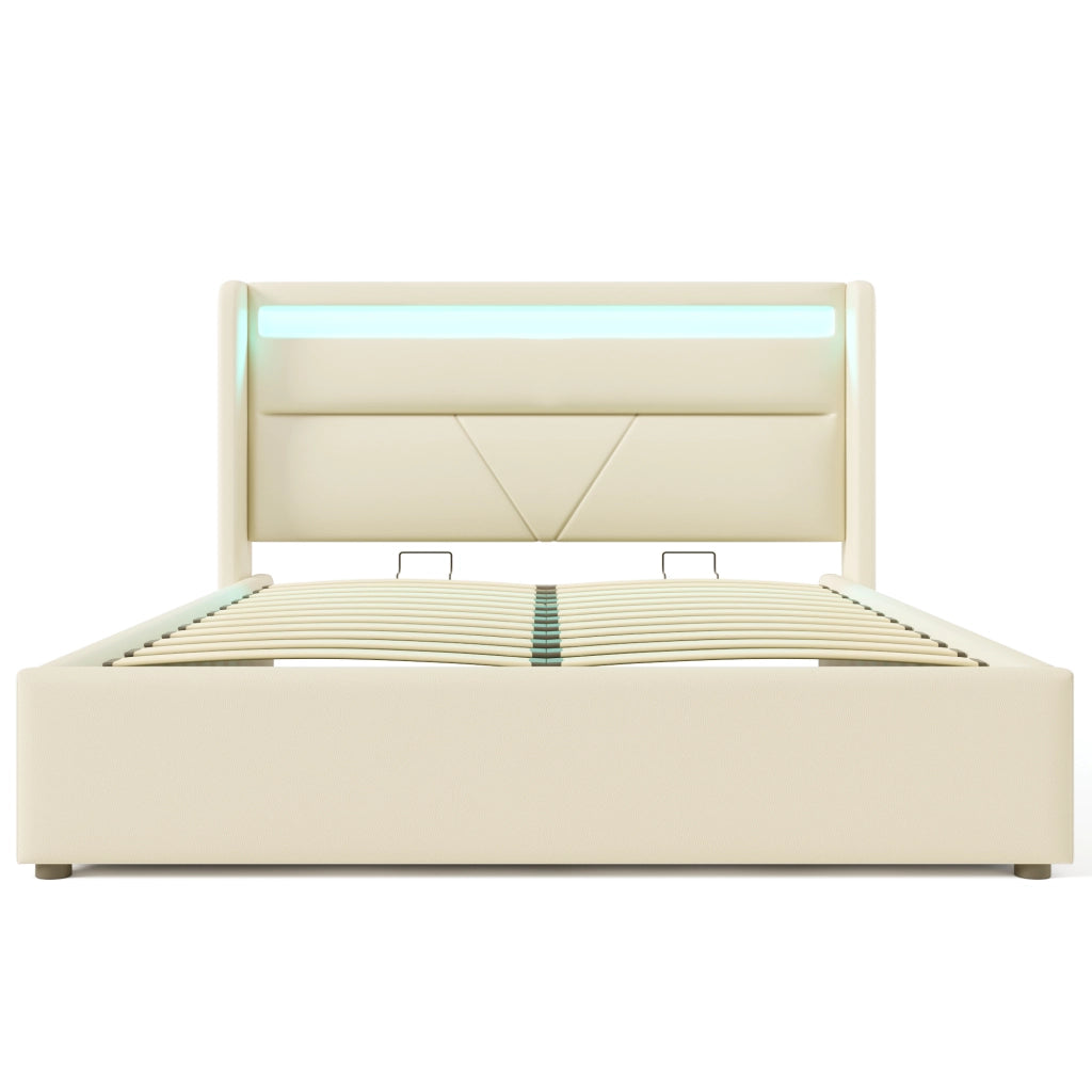 Letto contenitore 160x200 con testiera LED bianca