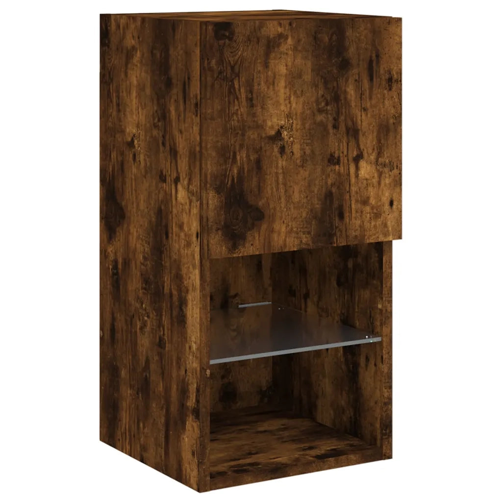 Mobili TV a Muro 4pz | Armadietto TV | Mobile Porta TV con Luci LED Rovere Fumo
