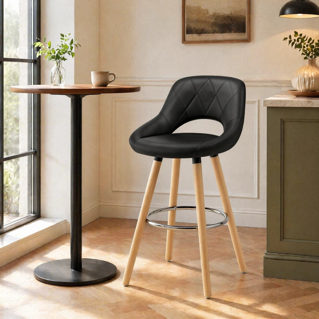 SGABELLO Bar con Schienale 68 cm Nero in Similpelle e Legno