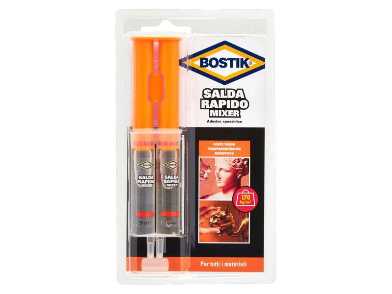 Adesivo epossidico liquido saldarapido mixer Bostik in blister siringa da 24ml