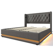 Letto contenitore 160x200 con LED su 3 lati; USB-C e testiera capitonné; cotone grigio