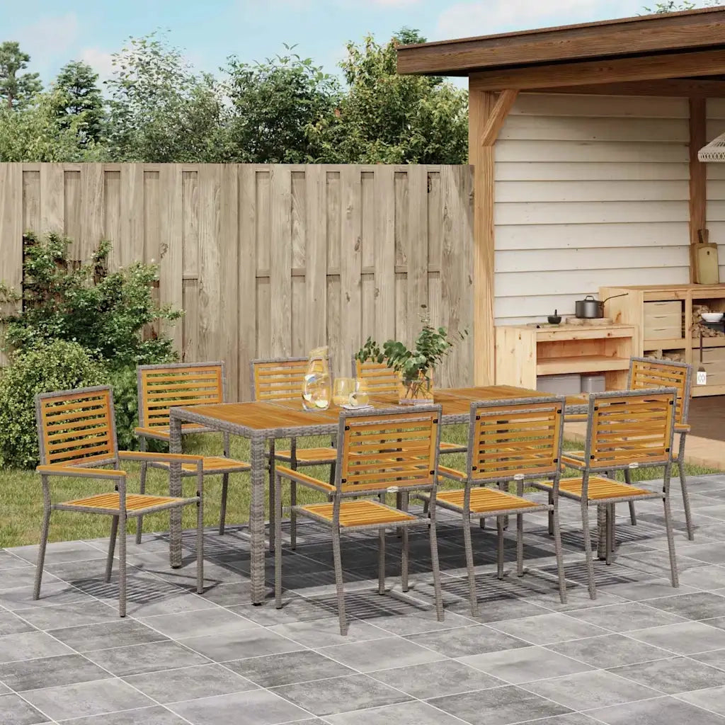 Set da Pranzo per Giardino 9 pcs Grigio e Marrone polyrattan