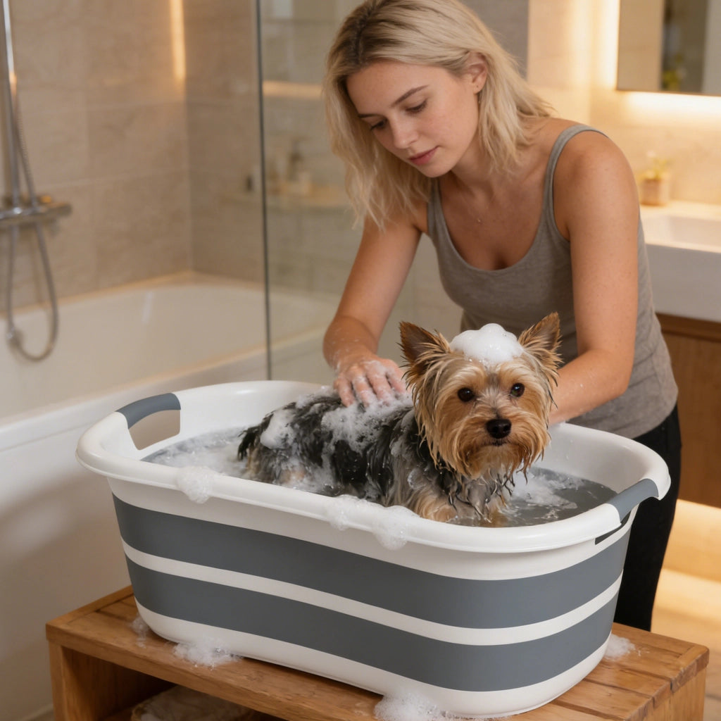 Vasca da bagno per cani pieghevole e portatile con foro di drenaggio ¨C Minimal ¨C grigio