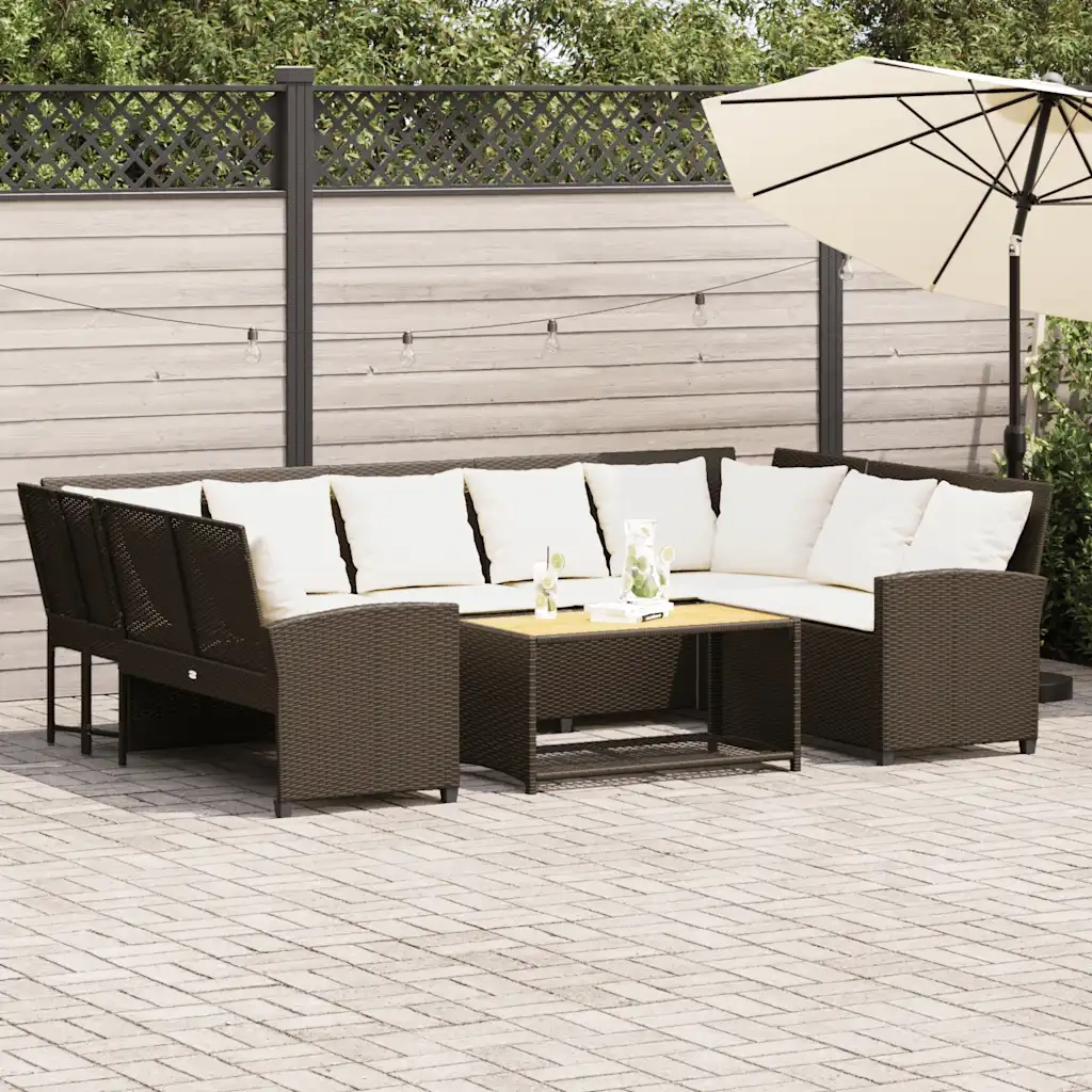 Divano da Giardino con Cuscini in Polyrattan Marrone