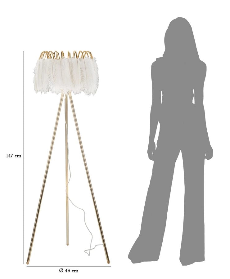 Lampada da Terra Feather Stand Ø46x147 cm in Ferro e Plastica Oro e Bianco