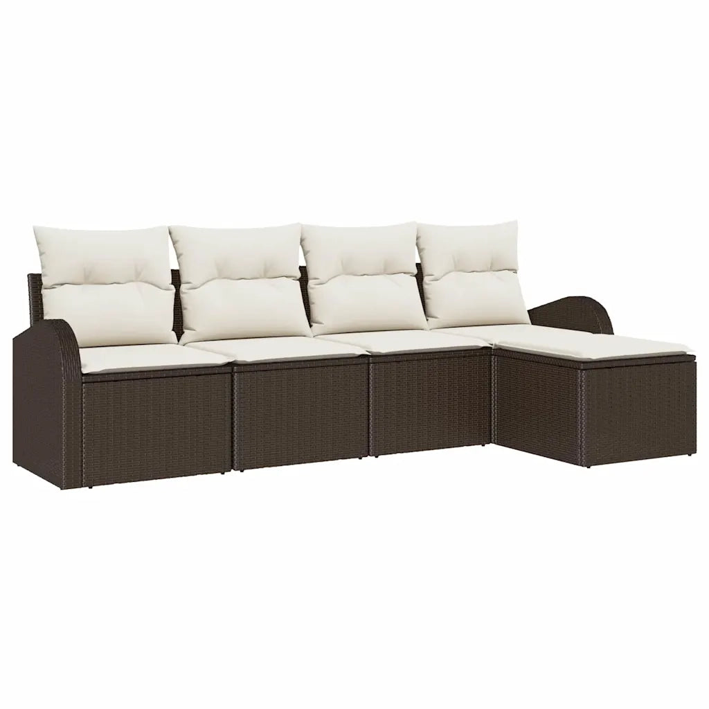 Set di divani con cuscino 5 pcs Marrone e bianco polyrattan