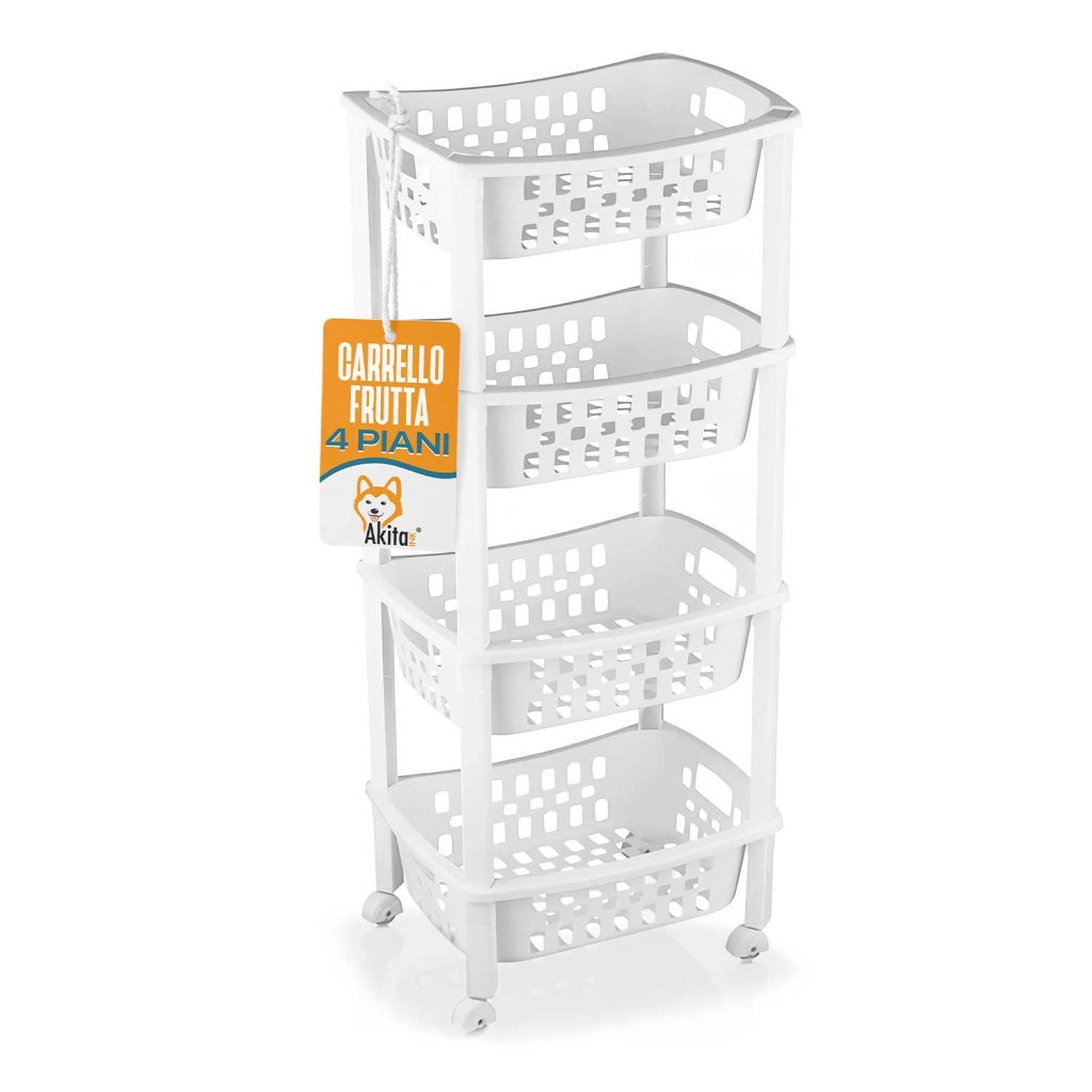 Carrello Multiuso 4 Ripiani Bianco con Ruote Akitaink