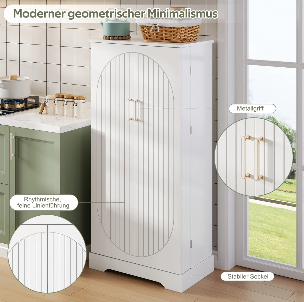 Credenza da cucina bianca salvaspazio con luce LED e ripiani