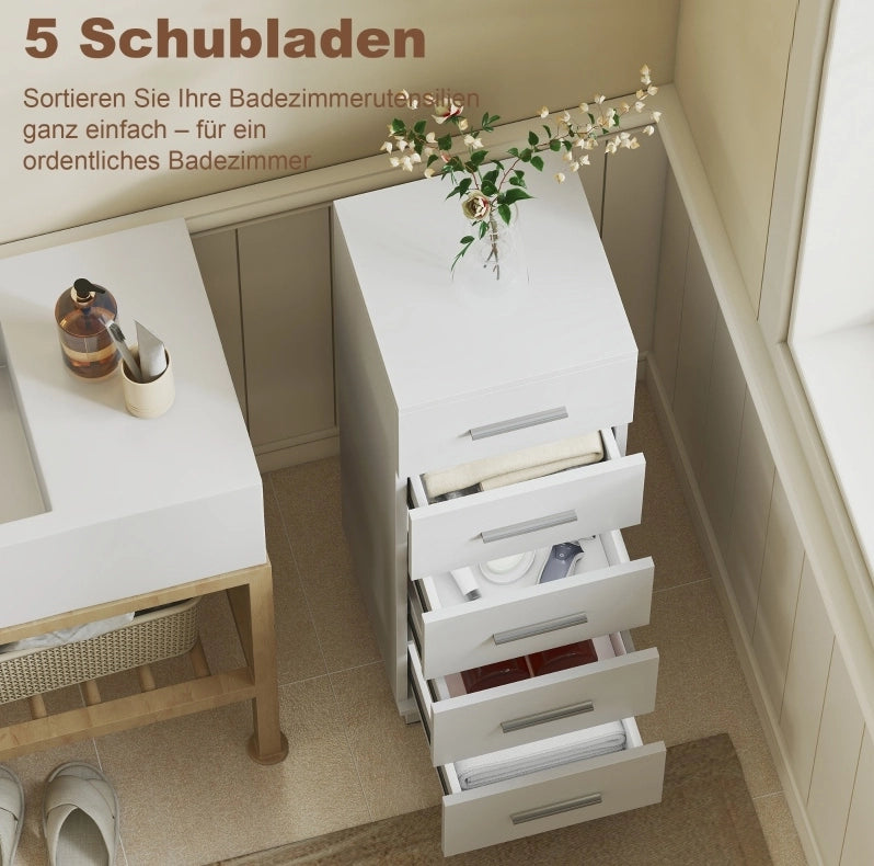 Mobile bagno stretto con 5 cassetti; bianco